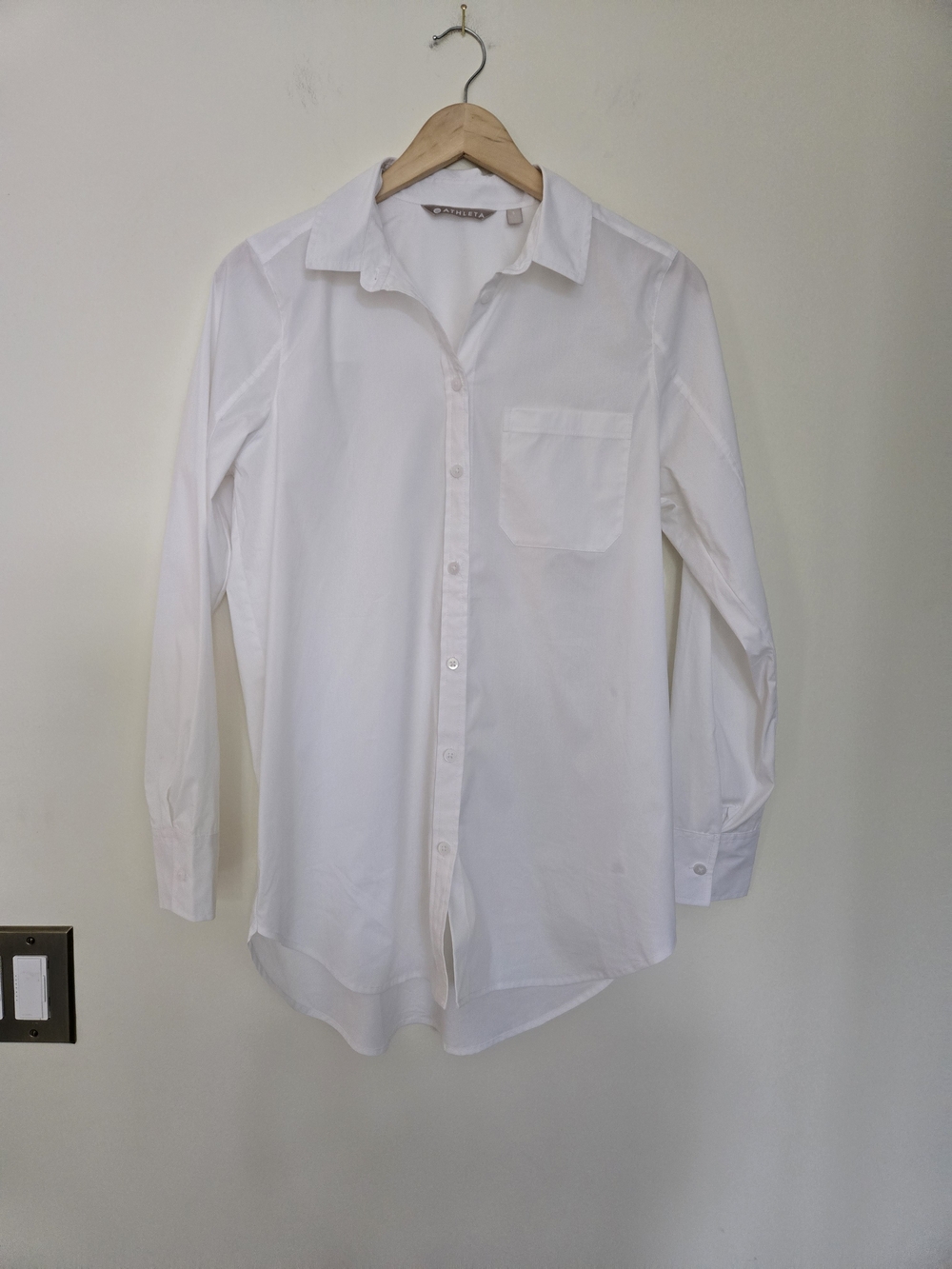 Athleta White Long & Lean Passage Long-Sleeve Button-Up Shirt